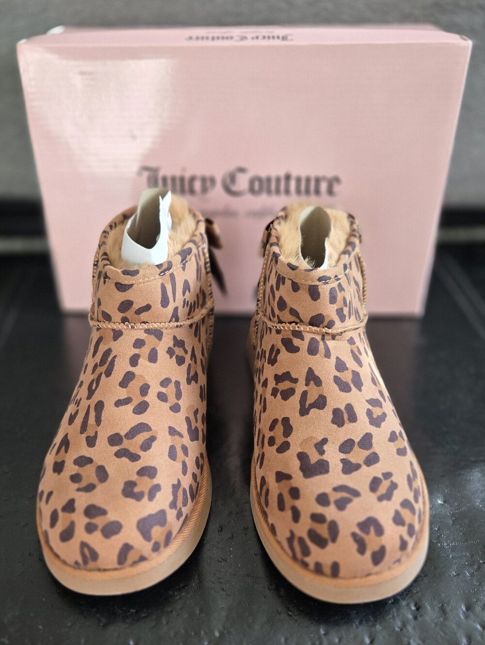 Juicy Couture Leopard Print Ankle Booties - Tan & Black - Picture 2 of 6